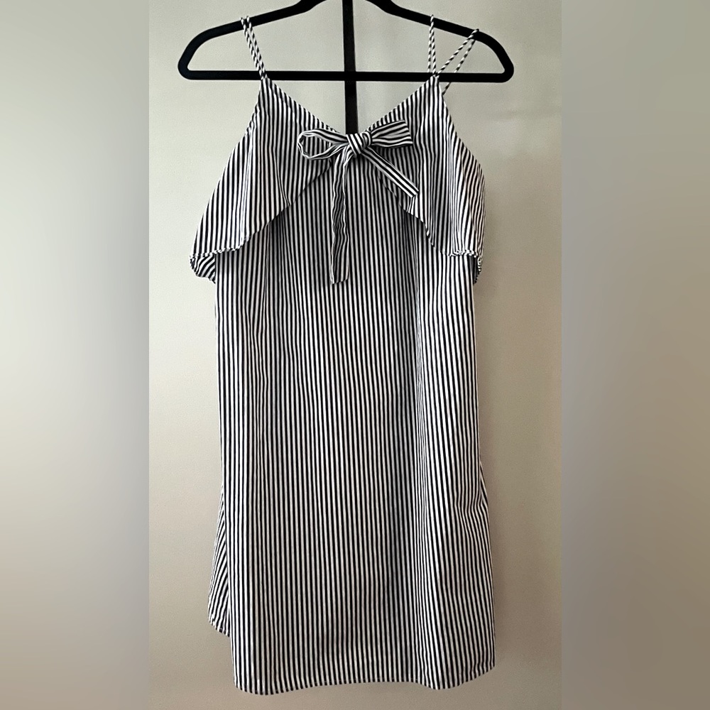 Kazo cotton poplin Sundress navy and white stripe S